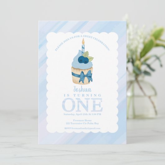 Sweet Celebration Blue Cupcake 1e verjaardag Kaart (Staand voorkant)