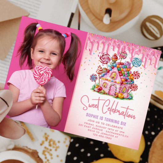 Sweet Celebration Candyland Foto Kinderen Verjaard Kaart