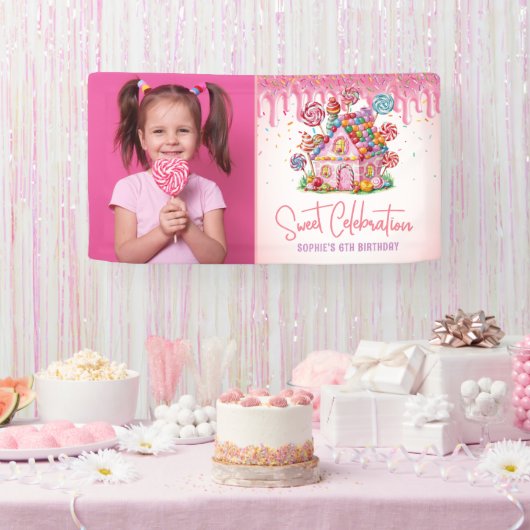 Sweet Celebration Candyland Foto Kinderen Verjaard Spandoek (Feest)