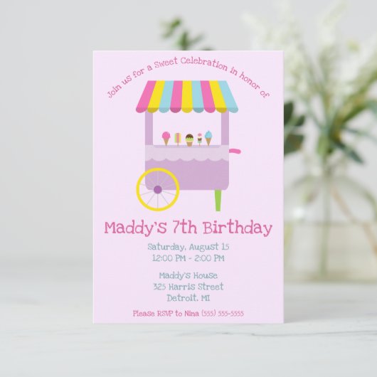 Sweet Celebration Ice Cream Stand Verjaardagsfeest Kaart (Staand voorkant)