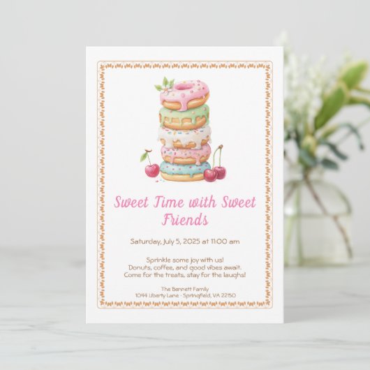 Sweet Celebration Invite – Colorful Donuts Party  Kaart (Staand voorkant)