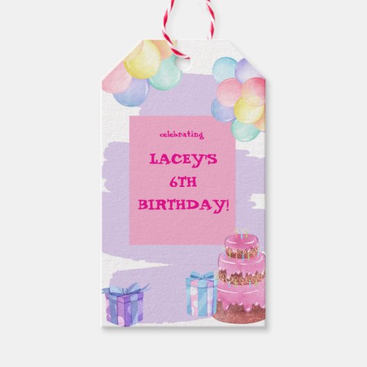 Sweet Celebration: Paarse en roze verjaardag Cadeaulabel (Voorkant)