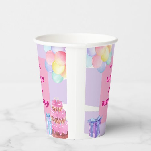 Sweet Celebration: Paarse en roze verjaardag Papieren Bekers (Rechts)