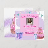 Sweet Celebration: Paarse Roze Verjaardagsuitnodig Kaart (Voorkant / Achterkant)