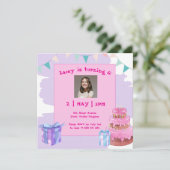 Sweet Celebration: Paarse Roze Verjaardagsuitnodig Kaart (Staand voorkant)