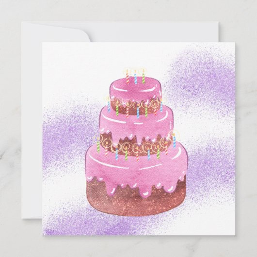 Sweet Celebration: Paarse Roze Verjaardagsuitnodig Kaart (Achterkant)