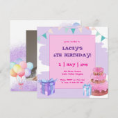 Sweet Celebration: Paarse Roze Verjaardagsuitnodig Kaart (Voorkant / Achterkant)