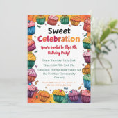 "Sweet Celebration" Party met een kleurrijke cupca Kaart (Staand voorkant)