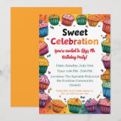 "Sweet Celebration" Party met een kleurrijke cupca Kaart (Voorkant / Achterkant)