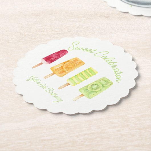 Sweet Celebration Popsicle Verjaardag Kartonnen Onderzetters (Gekanteld)