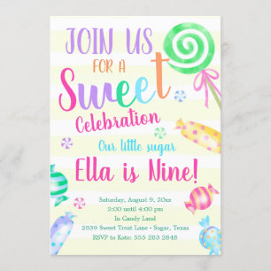 Sweet Celebration Snoep Birthday Party Invitation Kaart