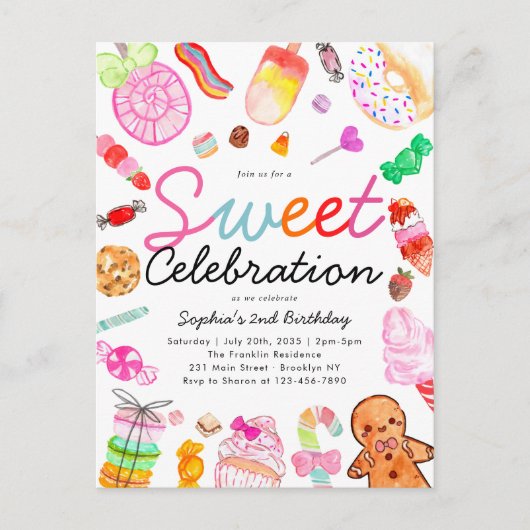 Sweet Celebration Snoep Kinder Candyland Verjaarda Briefkaart (Voorkant)