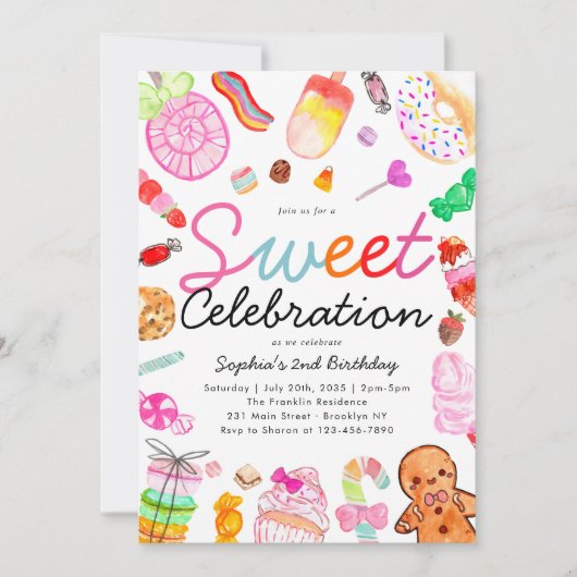 Sweet Celebration Snoep Kinder Candyland Verjaarda Kaart (Voorkant)