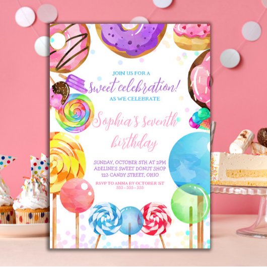 Sweet Celebration Snoep Lollypops Kleurrijk Meisje Kaart