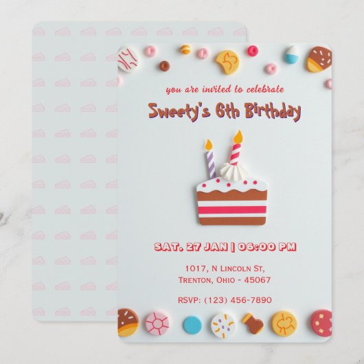 Sweet Celebration Verjaardag Uitnodiging (Voorkant / Achterkant)