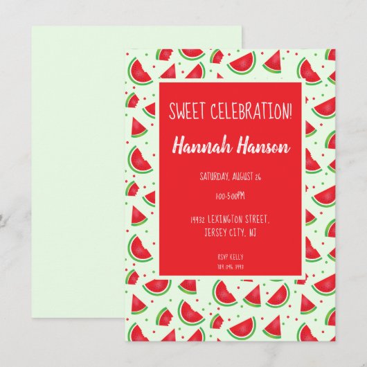 Sweet Celebration Watermeloen Patroon Lichtgroen Kaart (Voorkant / Achterkant)