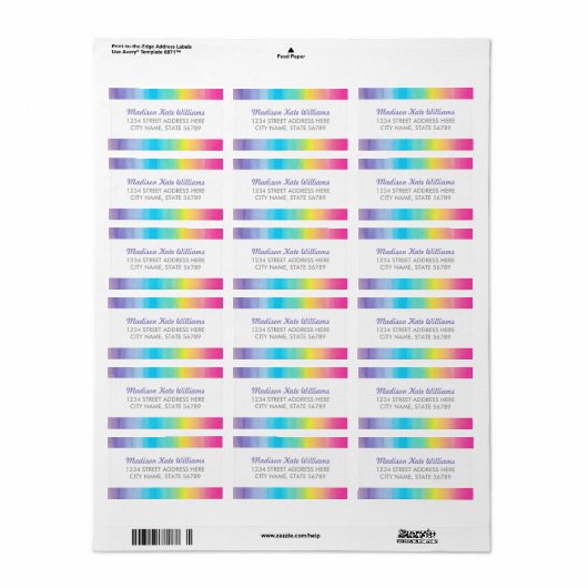Sweet Celebration Waterverf Rainbow Address Label (Full Sheet)