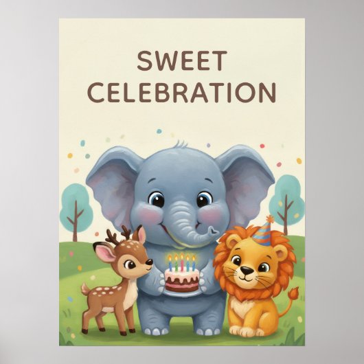 Sweet Celebration Woodland Animals Kids Wall Art Poster (Voorkant)