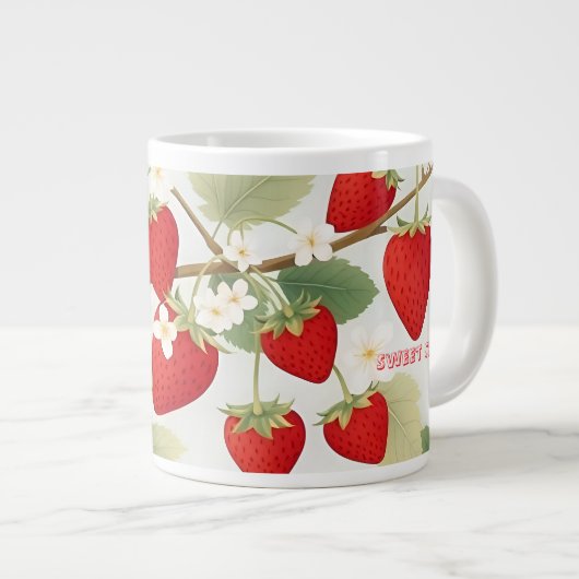 Sweet Cheeks Custom Red Strawberries White Flowers Grote Koffiekop (Voorkant rechts)