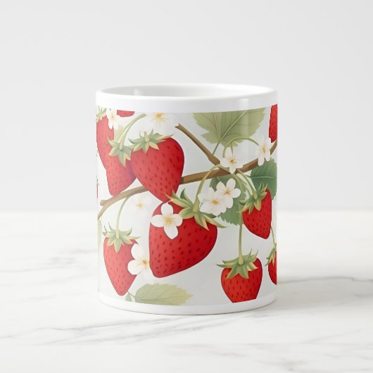 Sweet Cheeks Custom Red Strawberries White Flowers Grote Koffiekop (Voorkant)