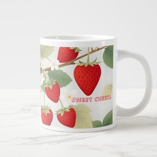 Sweet Cheeks Custom Red Strawberries White Flowers Grote Koffiekop (Rechts)