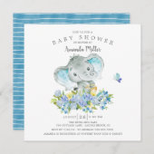 Sweet Cheerful Elephant Baby Boy Shower Kaart (Voorkant / Achterkant)