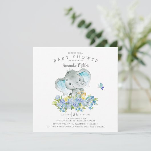 Sweet Cheerful Elephant Baby Boy Shower Kaart (Staand voorkant)