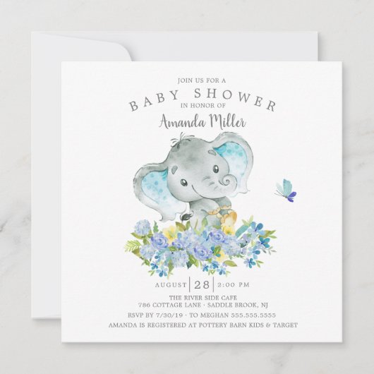 Sweet Cheerful Elephant Baby Boy Shower Kaart (Voorkant)