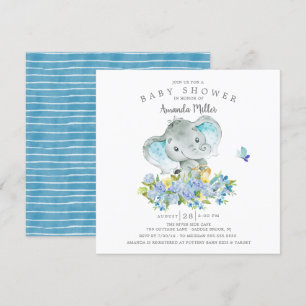 Sweet Cheerful Elephant Baby Boy Shower Kaart