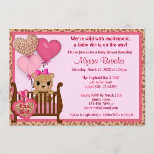 Sweet CHEETAH Girl Baby shower Invitation CGS Roze Kaart