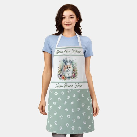 Sweet Chef Cat Pet Gepersonaliseerde keuken Pawpri Schort (Gedragen)