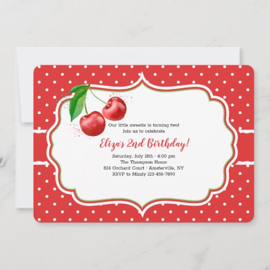 Sweet Cherries Birthday Party Invitation Kaart (Voorkant)