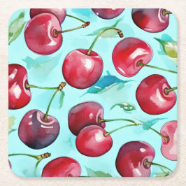Sweet cherries colorful watercolor cherry art  kartonnen onderzetters