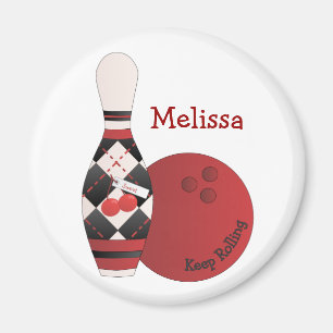 Sweet Cherry Argyle Bowling Design Magneet