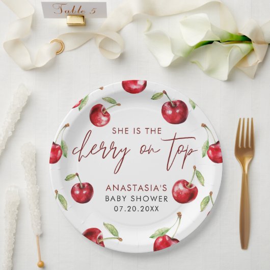 Sweet Cherry Baby shower Papieren Bordje (Huwelijk)