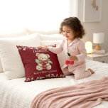 Sweet Cherry Bear Name Pillow Kussen<br><div class="desc">Brighten up any space with this charming throw pillow showcasing a cuddly teddy bear in a playful pose, adorned with fresh cherries. A beautiful frame of cherry blossoms and leaves encircles the artwork, adding a touch of nature's beauty. The personalized name and the endearing message 'You're Cherry Sweet' are integrated...</div>