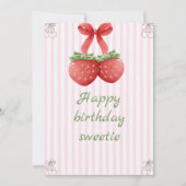 Sweet Cherry Birthday – Roze & Witte Elegantie Kaart (Voorkant)
