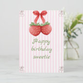 Sweet Cherry Birthday – Roze & Witte Elegantie Kaart (Staand voorkant)
