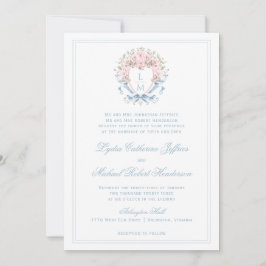 Sweet Cherry Blossom Crest | Monogram bruiloft Kaart