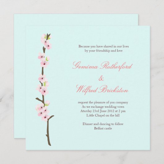 Sweet Cherry Branch op bleek blauw Kaart (Voorkant / Achterkant)