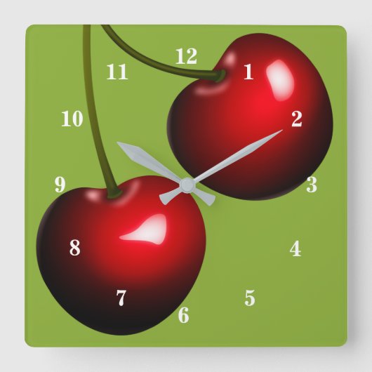 Sweet Cherry Clock - Kies kleur Vierkante Klok (Voorkant)