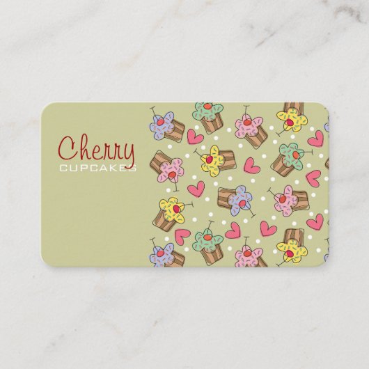 Sweet Cherry Cupcakes Bakery Dessert Profile Card Visitekaartje (Voorkant)