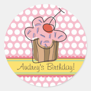 Sweet Cherry Cupcakes Birthday Gift Label Sticker