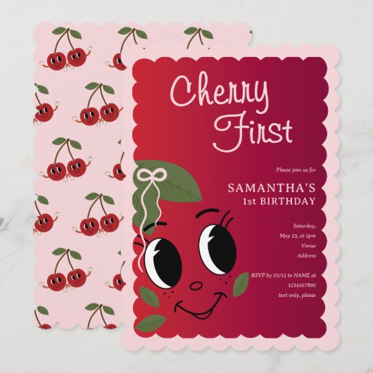 Sweet Cherry eerste meisje Schattigee Cartoon 1e v Kaart (Voorkant / Achterkant)