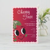 Sweet Cherry eerste meisje Schattigee Cartoon 1e v Kaart (Staand voorkant)