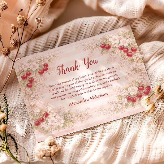 Sweet Cherry Floral First Birthday 1st Birthday Bedankkaart