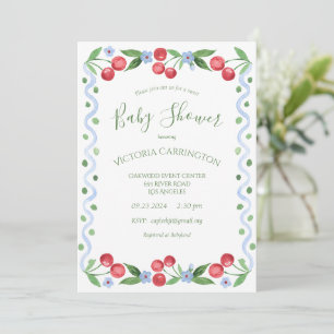 Sweet Cherry Green Baby shower Kaart