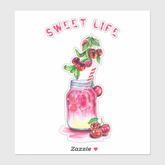 Sweet Cherry Juice Cool Drink Party Sticker (Vel)