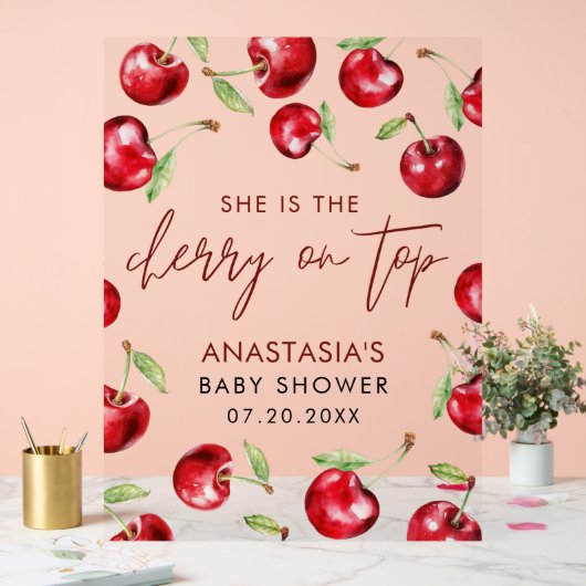Sweet Cherry op Top Baby shower Acryl Bord (Huwelijk)