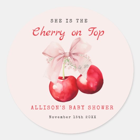 Sweet Cherry op Top Baby shower Girl Ronde Sticker (Voorkant)